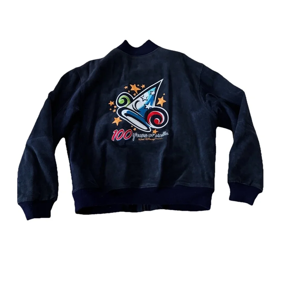 Walt Disney World 100 Years of Magic XL Suede Leather Coat Jacket Embroidered